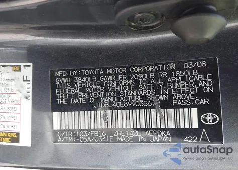 2009 Toyota Corolla Le z USA, uszkodzony, nr VIN JTDBL40E899035672